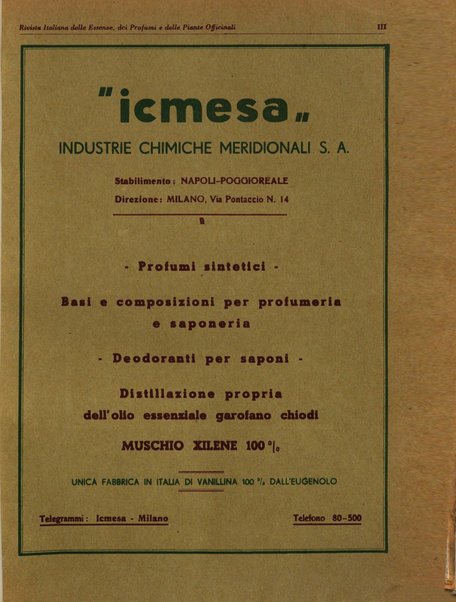 Rivista italiana delle essenze, dei profumi e delle piante officinali organo di propaganda del gruppo produttori materie aromatiche della Federazione nazionale fascista industrie chimiche ed affini