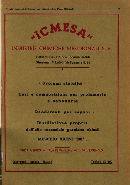 Rivista italiana delle essenze, dei profumi e delle piante officinali organo di propaganda del gruppo produttori materie aromatiche della Federazione nazionale fascista industrie chimiche ed affini