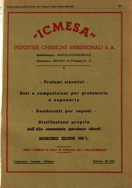 Rivista italiana delle essenze, dei profumi e delle piante officinali organo di propaganda del gruppo produttori materie aromatiche della Federazione nazionale fascista industrie chimiche ed affini