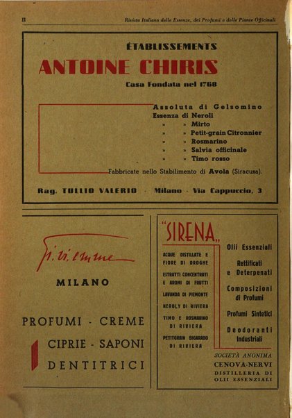 Rivista italiana delle essenze, dei profumi e delle piante officinali organo di propaganda del gruppo produttori materie aromatiche della Federazione nazionale fascista industrie chimiche ed affini