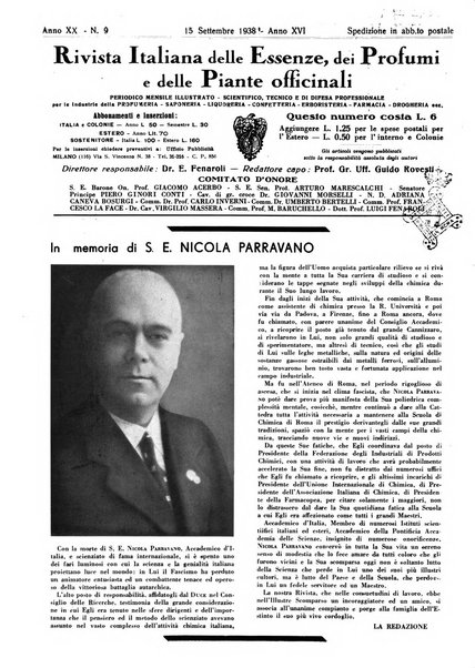 Rivista italiana delle essenze, dei profumi e delle piante officinali organo di propaganda del gruppo produttori materie aromatiche della Federazione nazionale fascista industrie chimiche ed affini