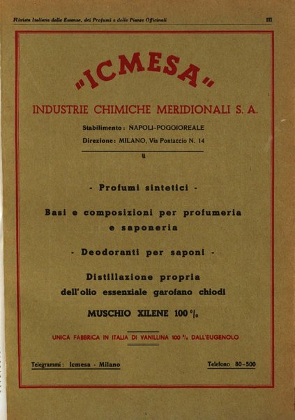 Rivista italiana delle essenze, dei profumi e delle piante officinali organo di propaganda del gruppo produttori materie aromatiche della Federazione nazionale fascista industrie chimiche ed affini