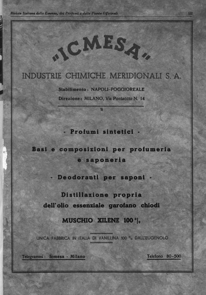 Rivista italiana delle essenze, dei profumi e delle piante officinali organo di propaganda del gruppo produttori materie aromatiche della Federazione nazionale fascista industrie chimiche ed affini