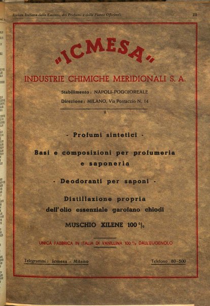 Rivista italiana delle essenze, dei profumi e delle piante officinali organo di propaganda del gruppo produttori materie aromatiche della Federazione nazionale fascista industrie chimiche ed affini