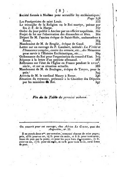 L'ami de la religion et du roi journal ecclesiastique, politique et litteraire