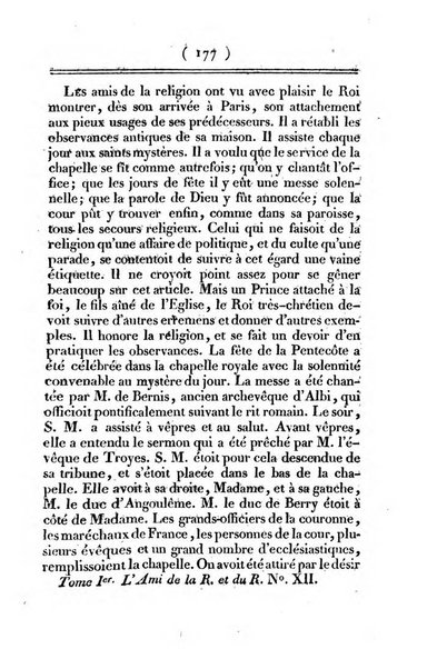 L'ami de la religion et du roi journal ecclesiastique, politique et litteraire