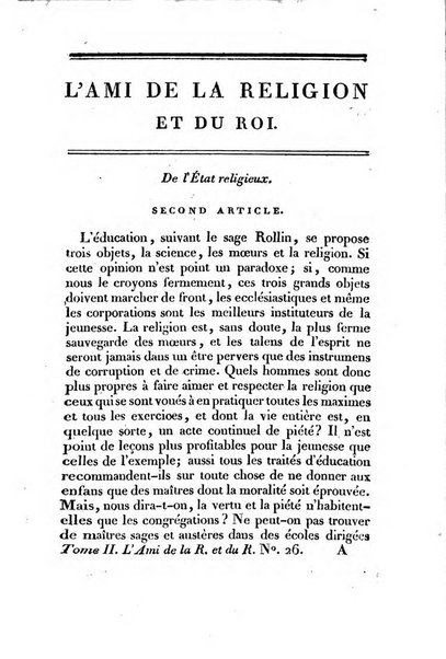 L'ami de la religion et du roi journal ecclesiastique, politique et litteraire