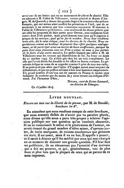 L'ami de la religion et du roi journal ecclesiastique, politique et litteraire