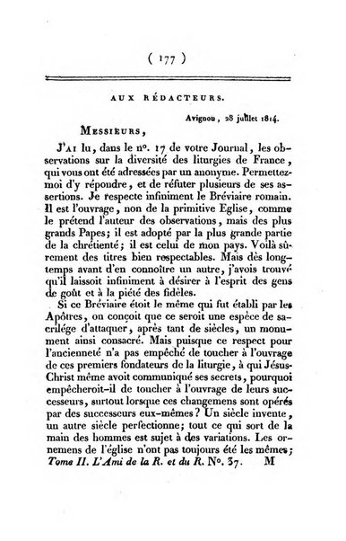 L'ami de la religion et du roi journal ecclesiastique, politique et litteraire