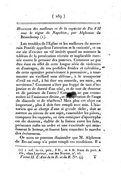 L'ami de la religion et du roi journal ecclesiastique, politique et litteraire