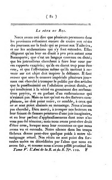 L'ami de la religion et du roi journal ecclesiastique, politique et litteraire