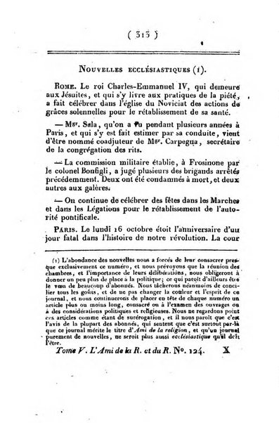 L'ami de la religion et du roi journal ecclesiastique, politique et litteraire