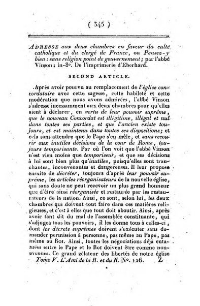 L'ami de la religion et du roi journal ecclesiastique, politique et litteraire