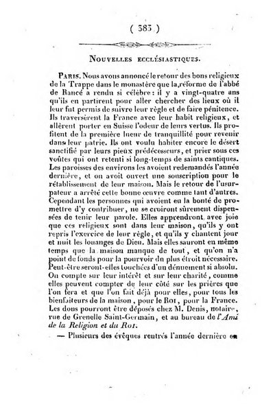 L'ami de la religion et du roi journal ecclesiastique, politique et litteraire