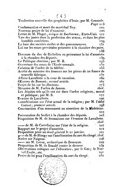 L'ami de la religion et du roi journal ecclesiastique, politique et litteraire