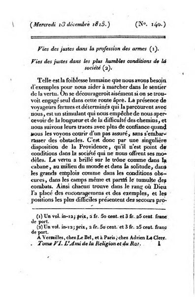 L'ami de la religion et du roi journal ecclesiastique, politique et litteraire