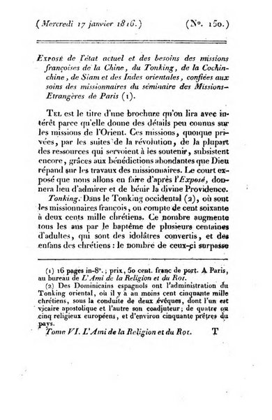 L'ami de la religion et du roi journal ecclesiastique, politique et litteraire