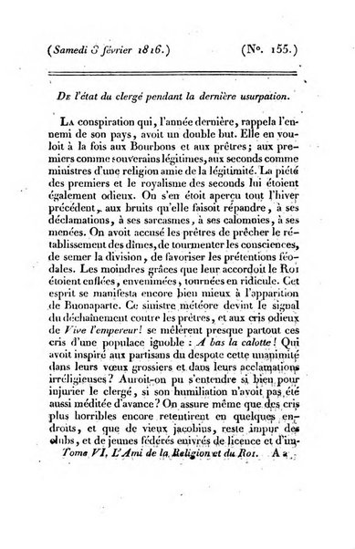 L'ami de la religion et du roi journal ecclesiastique, politique et litteraire