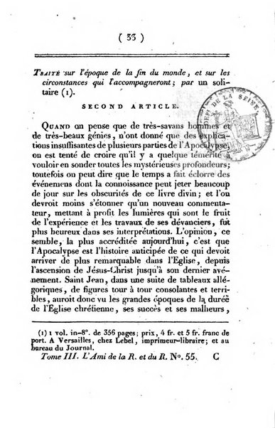 L'ami de la religion et du roi journal ecclesiastique, politique et litteraire