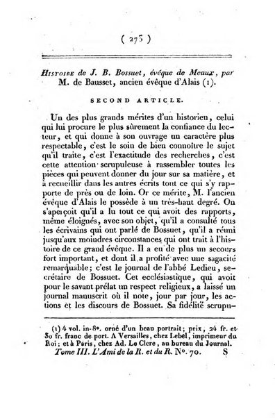 L'ami de la religion et du roi journal ecclesiastique, politique et litteraire