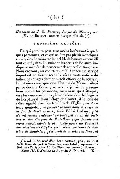 L'ami de la religion et du roi journal ecclesiastique, politique et litteraire