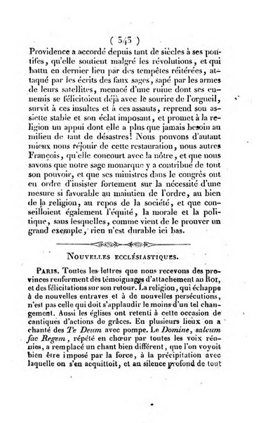 L'ami de la religion et du roi journal ecclesiastique, politique et litteraire