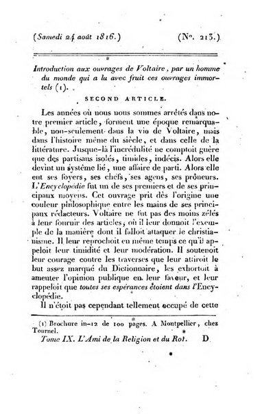 L'ami de la religion et du roi journal ecclesiastique, politique et litteraire