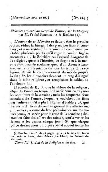 L'ami de la religion et du roi journal ecclesiastique, politique et litteraire