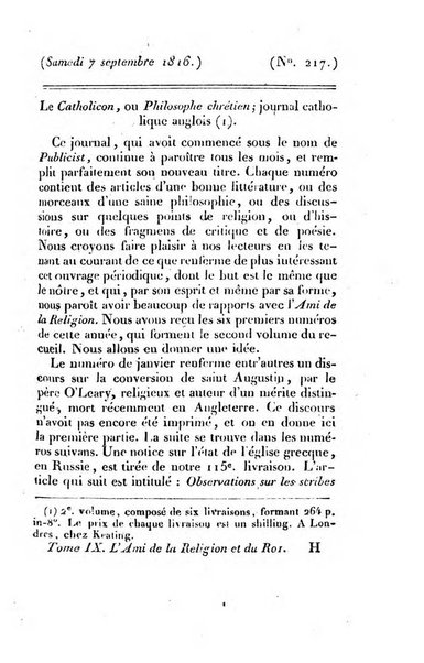 L'ami de la religion et du roi journal ecclesiastique, politique et litteraire