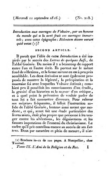 L'ami de la religion et du roi journal ecclesiastique, politique et litteraire