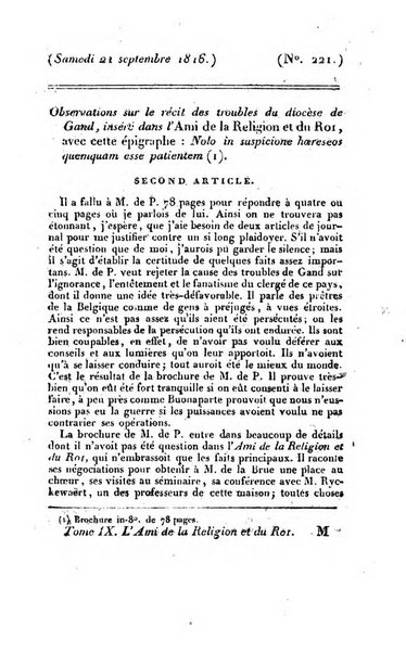 L'ami de la religion et du roi journal ecclesiastique, politique et litteraire