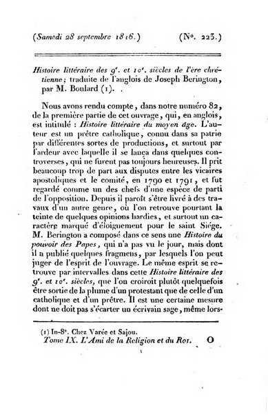 L'ami de la religion et du roi journal ecclesiastique, politique et litteraire