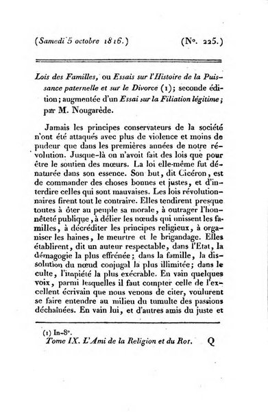 L'ami de la religion et du roi journal ecclesiastique, politique et litteraire