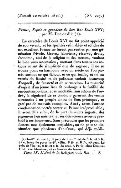 L'ami de la religion et du roi journal ecclesiastique, politique et litteraire