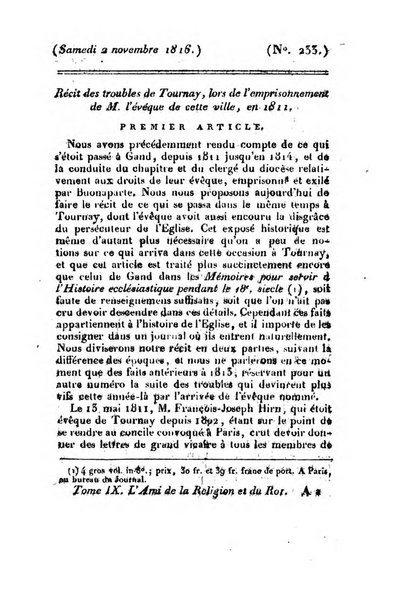 L'ami de la religion et du roi journal ecclesiastique, politique et litteraire