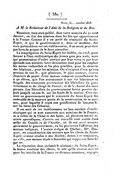 L'ami de la religion et du roi journal ecclesiastique, politique et litteraire