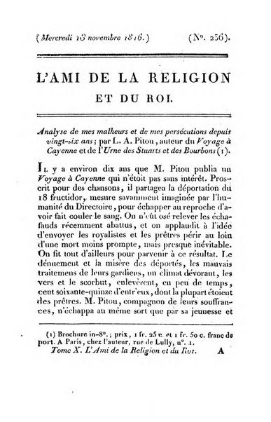 L'ami de la religion et du roi journal ecclesiastique, politique et litteraire