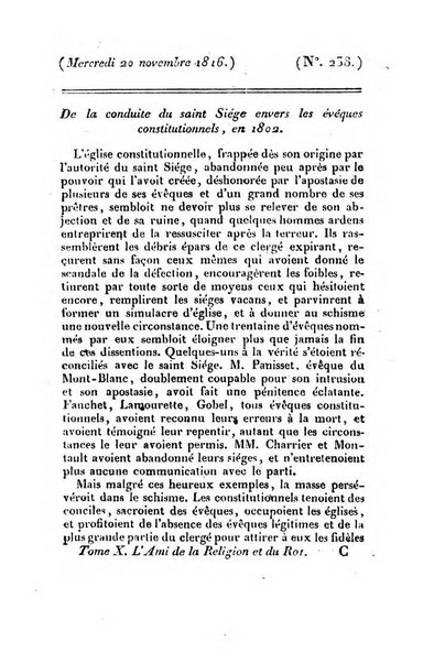 L'ami de la religion et du roi journal ecclesiastique, politique et litteraire