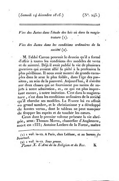 L'ami de la religion et du roi journal ecclesiastique, politique et litteraire