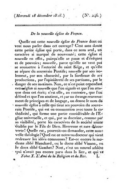 L'ami de la religion et du roi journal ecclesiastique, politique et litteraire