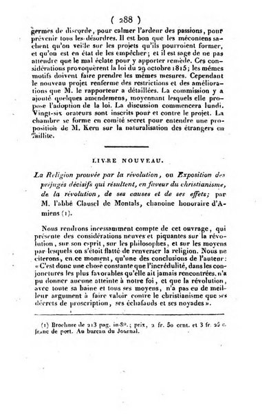 L'ami de la religion et du roi journal ecclesiastique, politique et litteraire