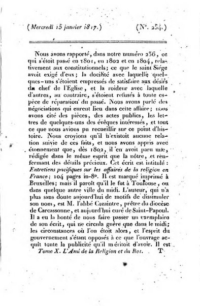 L'ami de la religion et du roi journal ecclesiastique, politique et litteraire