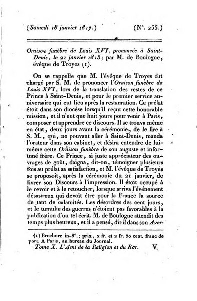 L'ami de la religion et du roi journal ecclesiastique, politique et litteraire