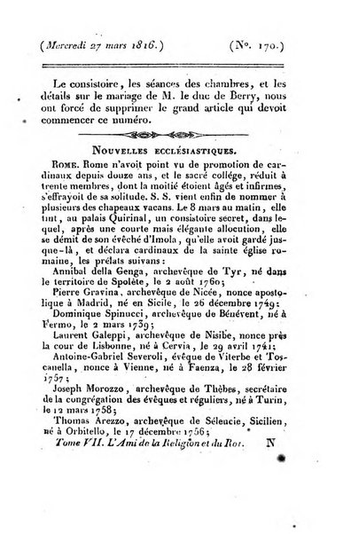 L'ami de la religion et du roi journal ecclesiastique, politique et litteraire