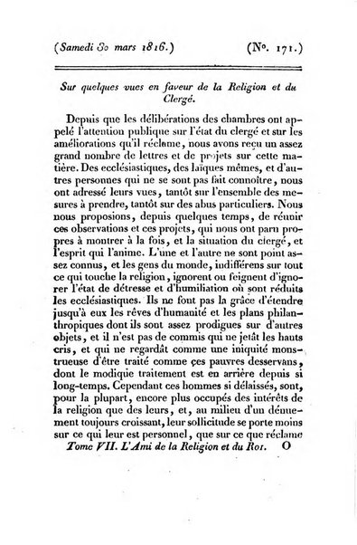 L'ami de la religion et du roi journal ecclesiastique, politique et litteraire