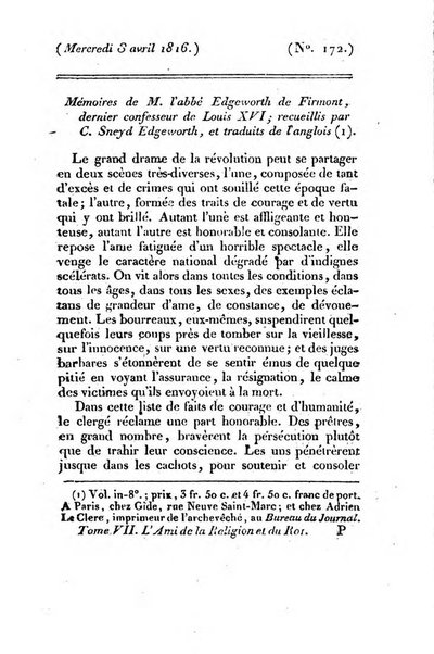 L'ami de la religion et du roi journal ecclesiastique, politique et litteraire