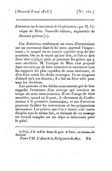 L'ami de la religion et du roi journal ecclesiastique, politique et litteraire