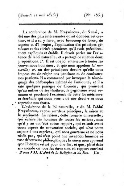 L'ami de la religion et du roi journal ecclesiastique, politique et litteraire