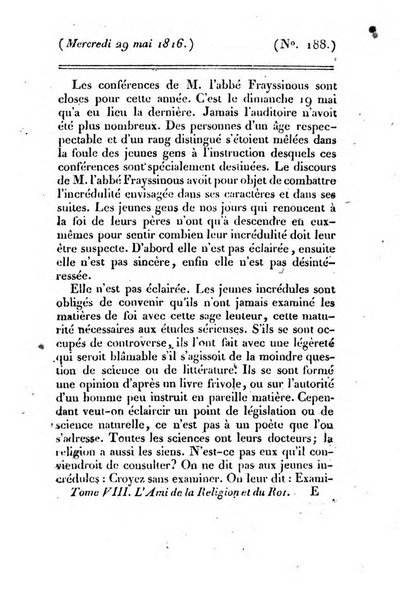 L'ami de la religion et du roi journal ecclesiastique, politique et litteraire