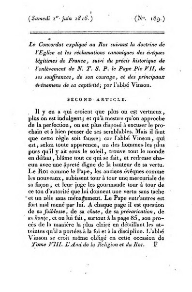 L'ami de la religion et du roi journal ecclesiastique, politique et litteraire